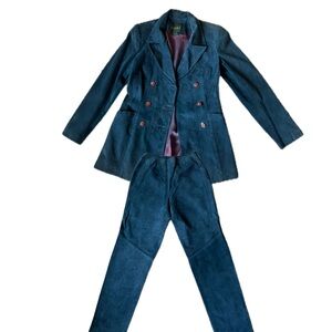 Danier Teal Suede Double-Breasted Blazer and Trousers